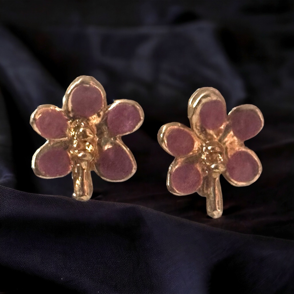 Vintage Enamel Flower Clipping Earrings